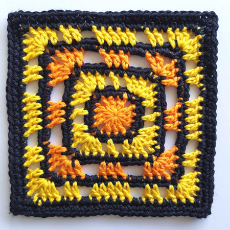 Banda pattern in three colours, black, yellow and orange by Shelley Husband