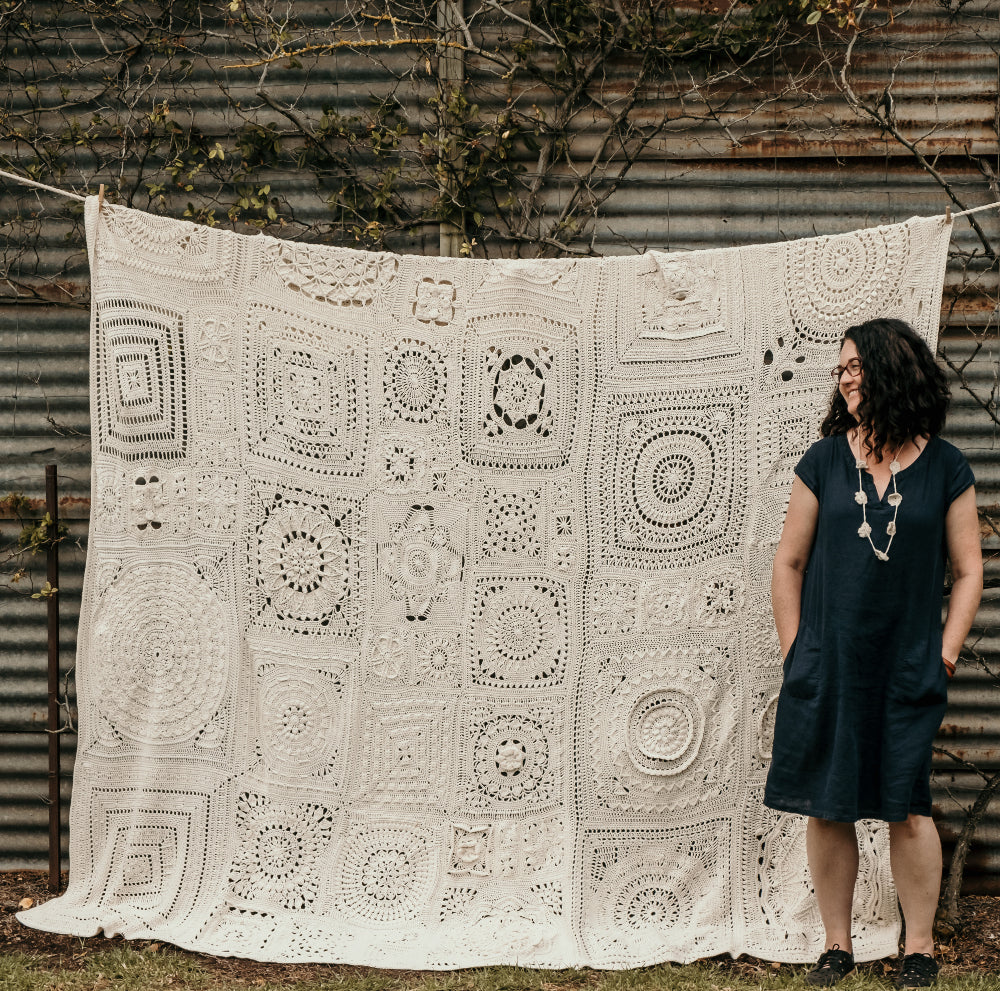Conglomeration blanket and me from Granny Square Patchwork Book by Shelley Husband