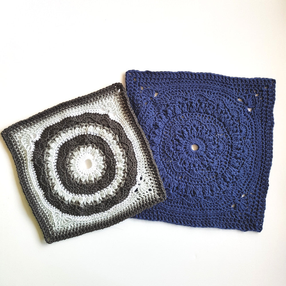 Dahlia Delight granny square pattern by Shelley Husband in tow colorways