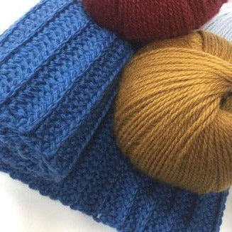 High Country Scarf with balls of yarn by Shelley Husband