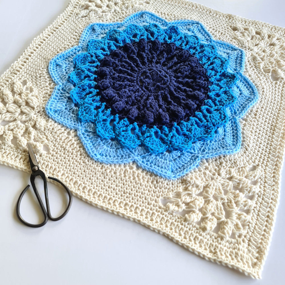 Nymph pattern in blues and cream from Granny Square Patchwork Book by Shelley Husband