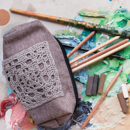 Granny square on a pencilcase from Siren's Atlas by Shelley Husband