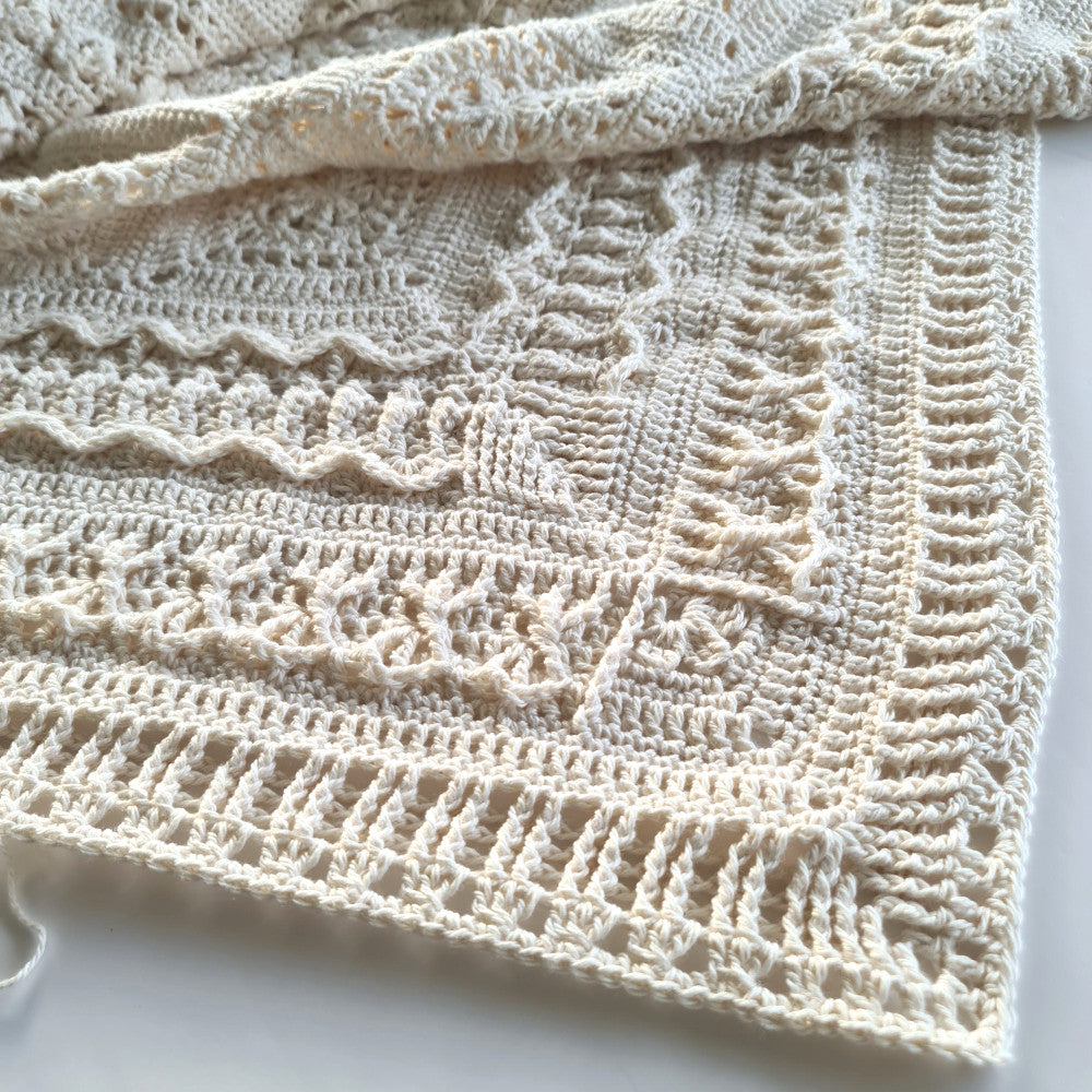 Close up of a corner of Nimue Crochet Blanket by Shelley Husband