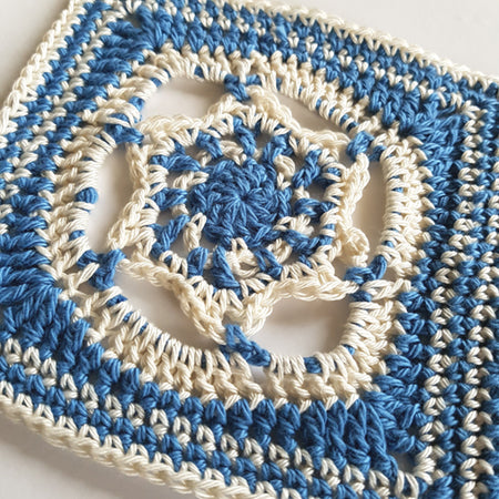 close up of Aegean pattern in two colours - blue and cream by Shelley Husband