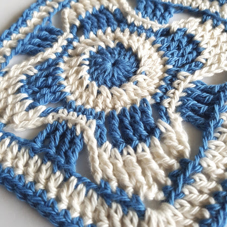 Close up of Afafura in two colours in blue and cream by Shelley Husband