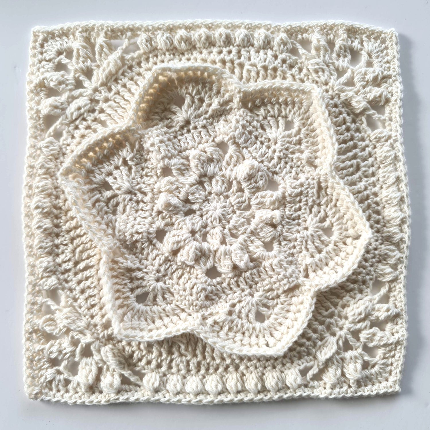 cream granny square of Asterales Crochet Granny Square Pattern by Shelley Husband