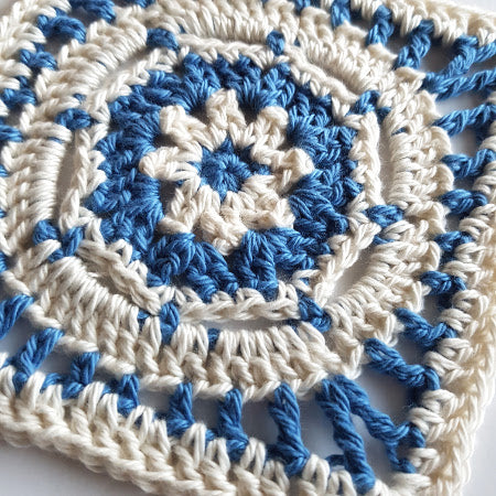 Close up of Biscay in two colours cream and blue by Shelley Husband