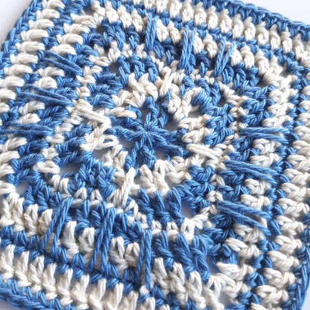 Close up of Bismarck pattern in two colours blue and cream by Shelley Husband