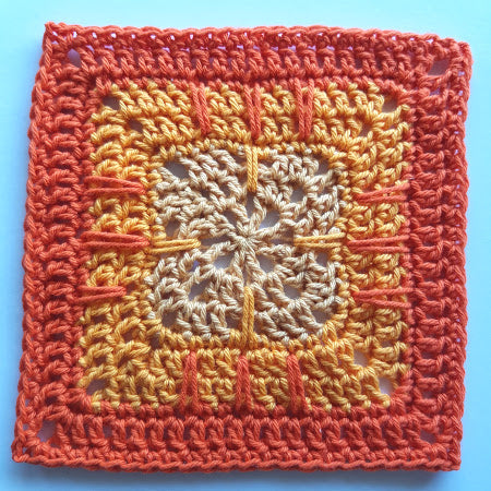 Bismarck pattern in three colours, red, orange and pale peach by Shelley Husband