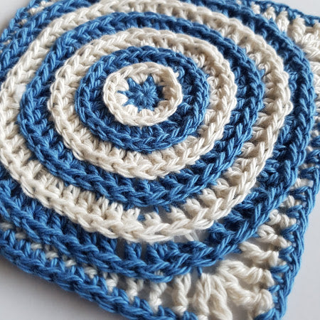Close up of Carpentaria pattern in two colours, blue and cream by Shelley Husband