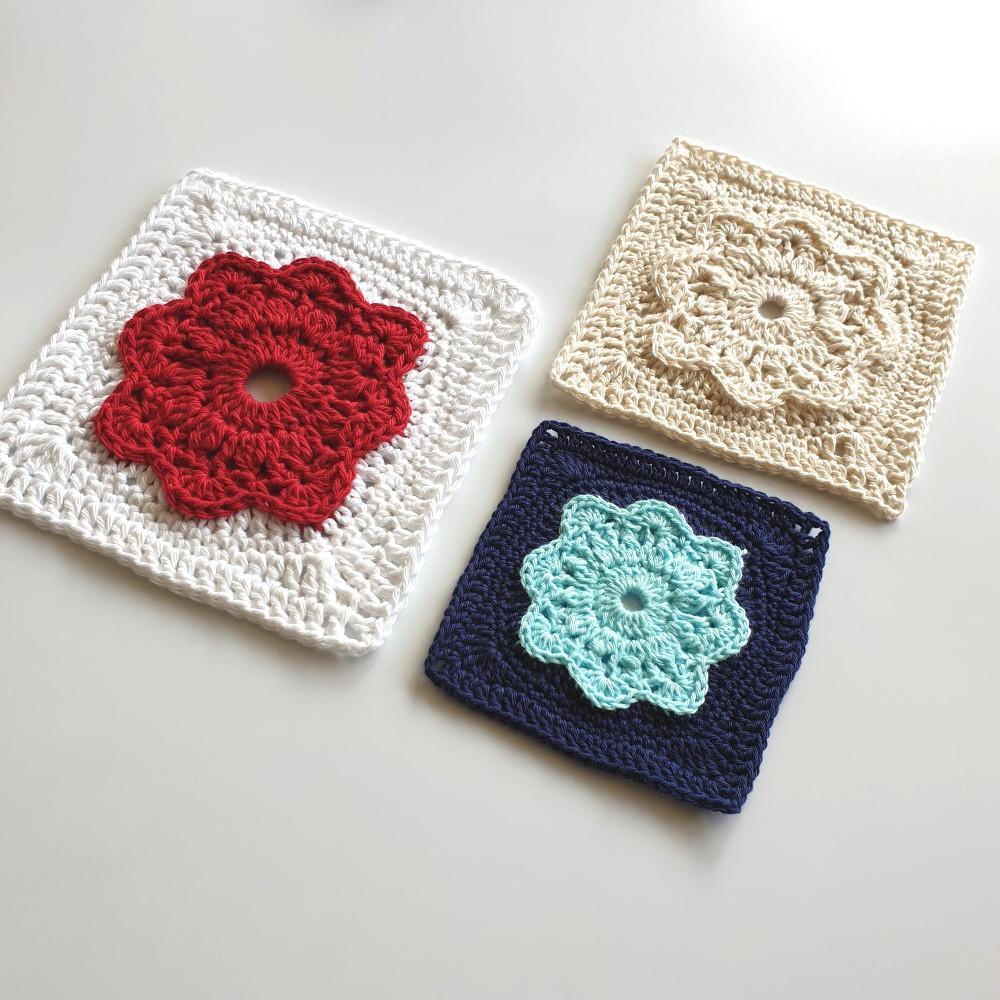 Granny squares from Manderley Crochet Blanket by Shelley Husband in different colours