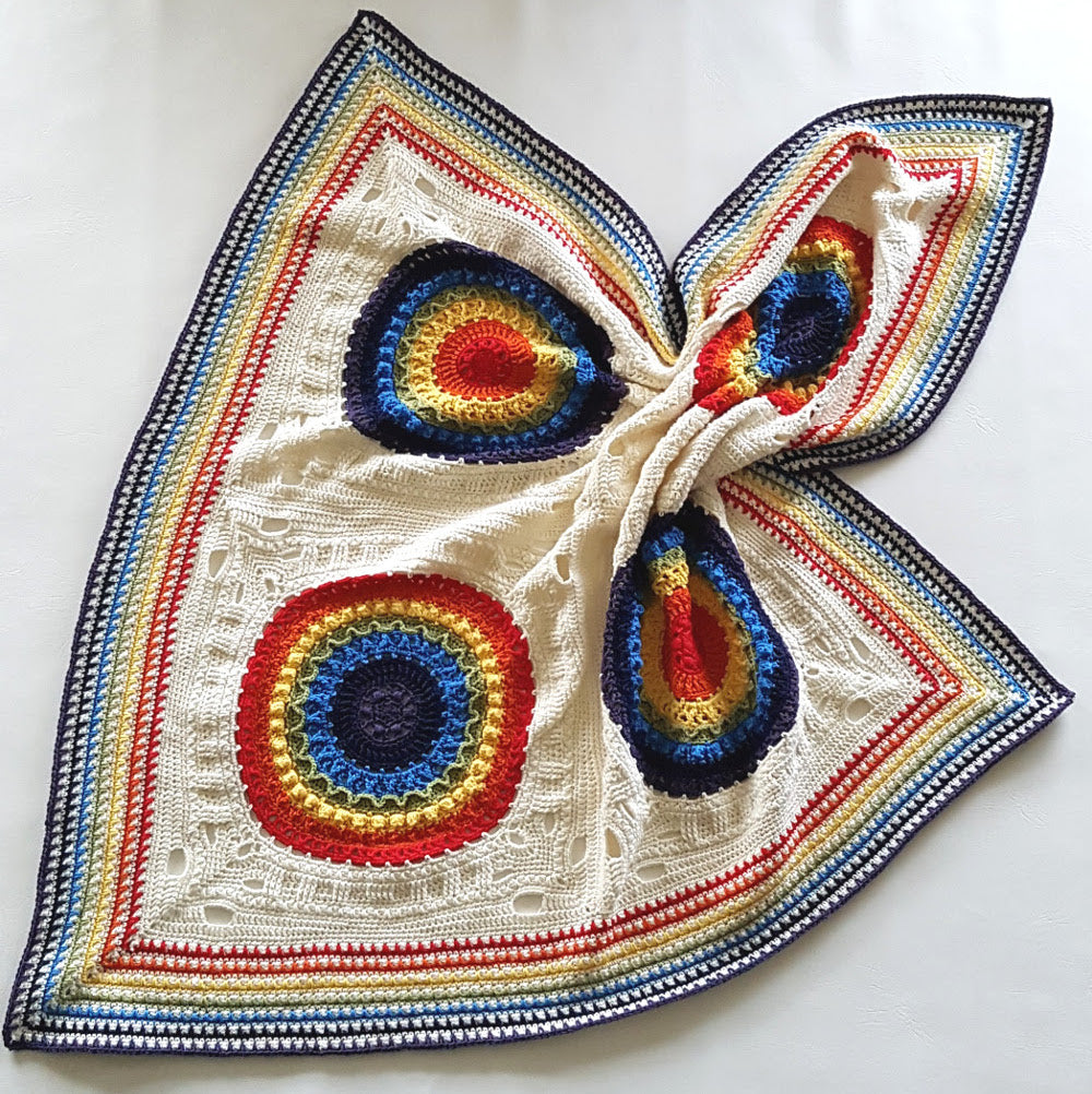Rumple of colourful Kaboom Crochet Blanket Pattern by Shelley Husband