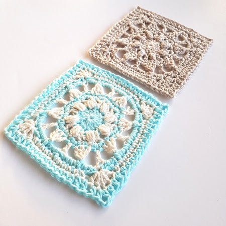 Two Mayan Mini Taster pattern granny squares by Shelley Husband