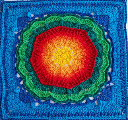 Bright colours Mayan Crochet Blanket Pattern granny sqaure by Shelley Husband