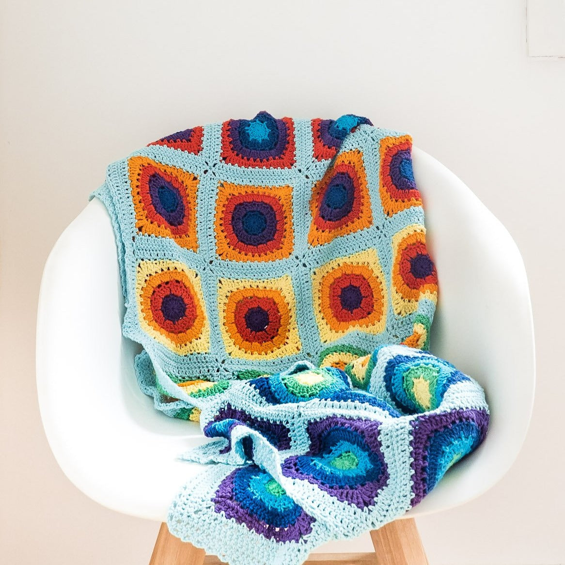 Prism Lap blanket in bright colours from Granny Square Flair by Shelley Husband