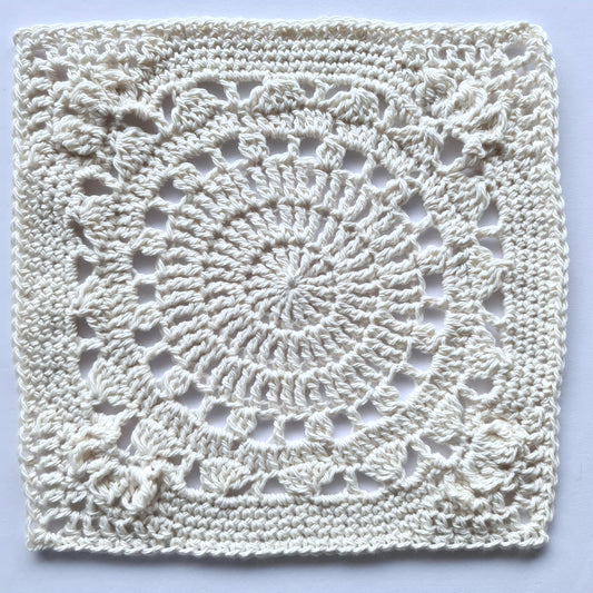 Cream granny square of The Pretender Granny Square Pattern by Shelley Husband