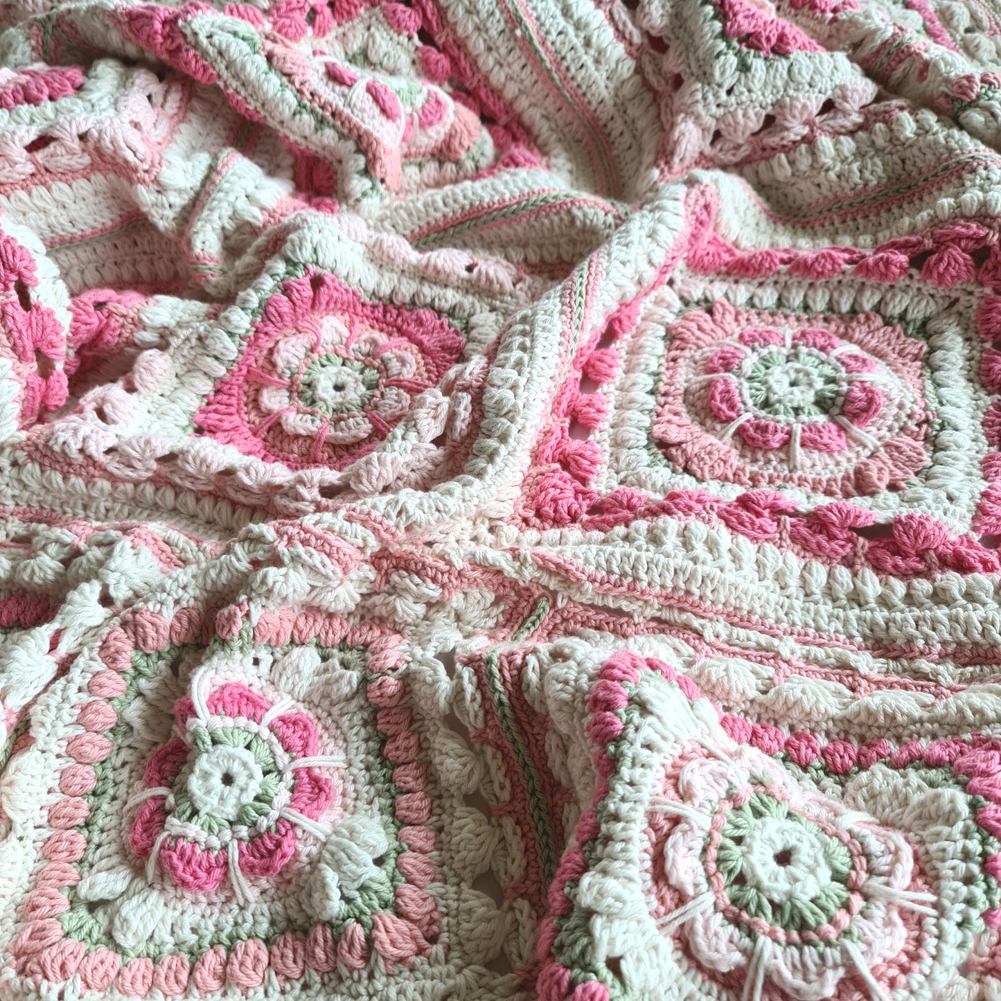 Pink and cream Persnickety Blanket crochet pattern by Shelley Husband