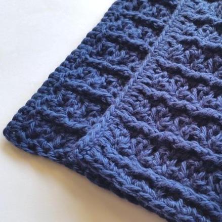 Close up of Blue Reversible Crochet Patterns by Shelley Husband
