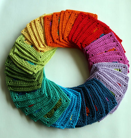 Groovin' Blanket granny squares in a rainbow circle pattern by Shelley Husband