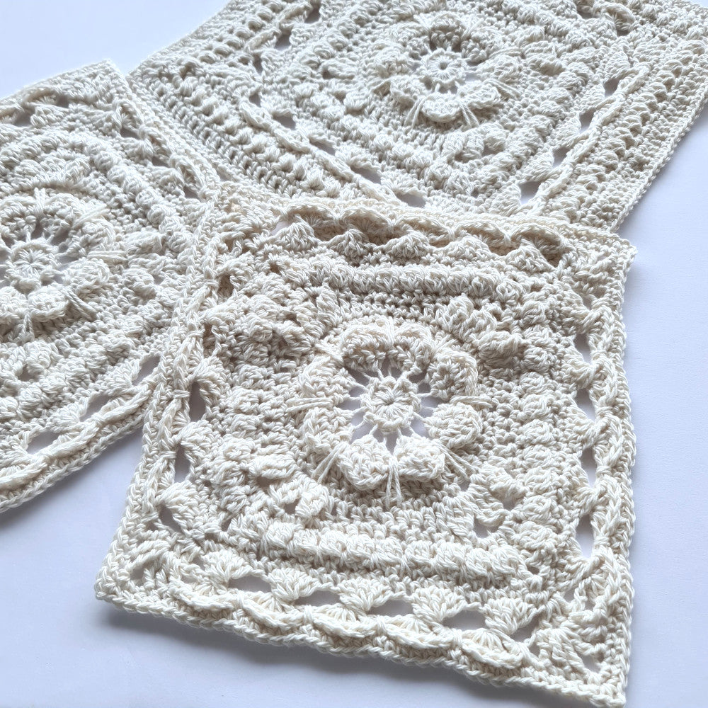 Cream granny squares from Persnickety Blanket crochet pattern by Shelley Husband